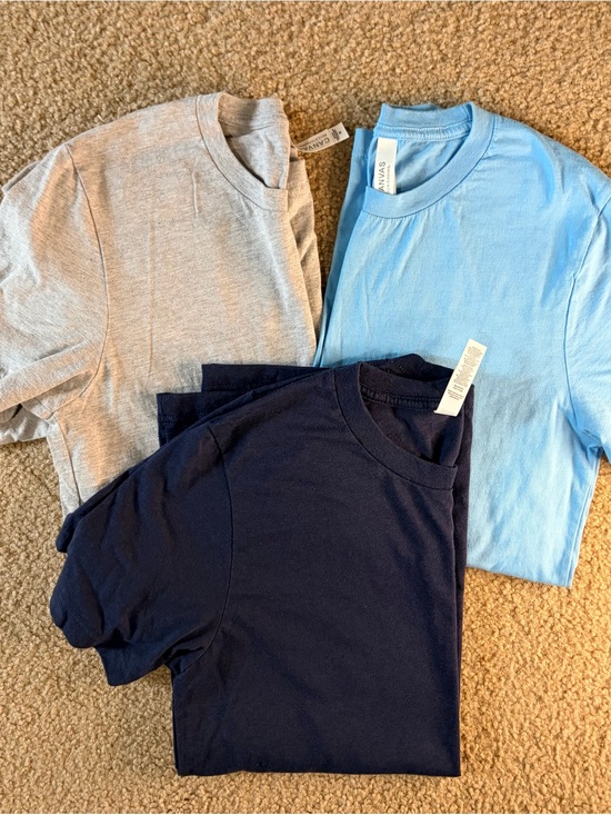 Bella Canvas Tops - Bella Canvas women’s Short Sleeve Tees - Light Blue, Heather Gray & Navy